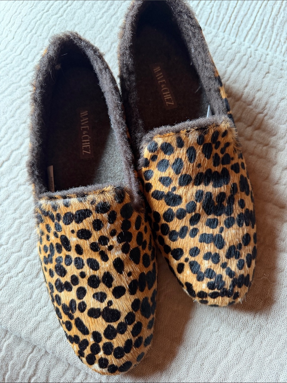 audrey Leopard-Print Faux Fur Slip-On Flats in Tan and Black